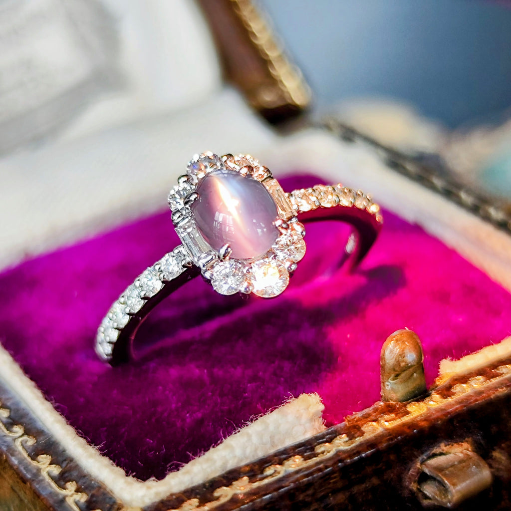 天然アレキサンドライトキャッツアイ 0.843ct 天然ダイヤモンド プラチナリング