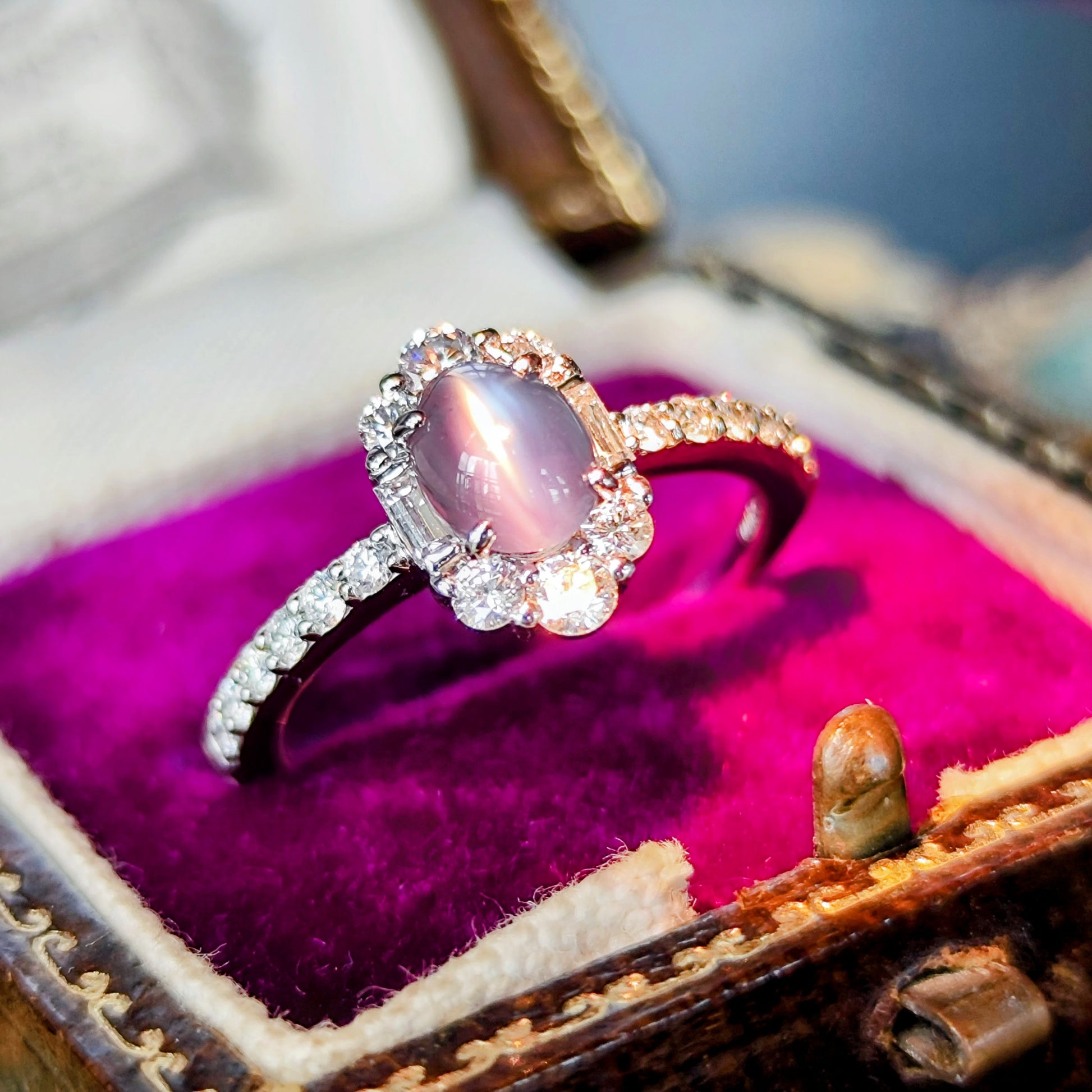 天然アレキサンドライトキャッツアイ 0.843ct 天然ダイヤモンド プラチナリング