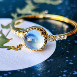 天然アクアマリンキャッツアイ 天然ダイヤモンド 18金リング