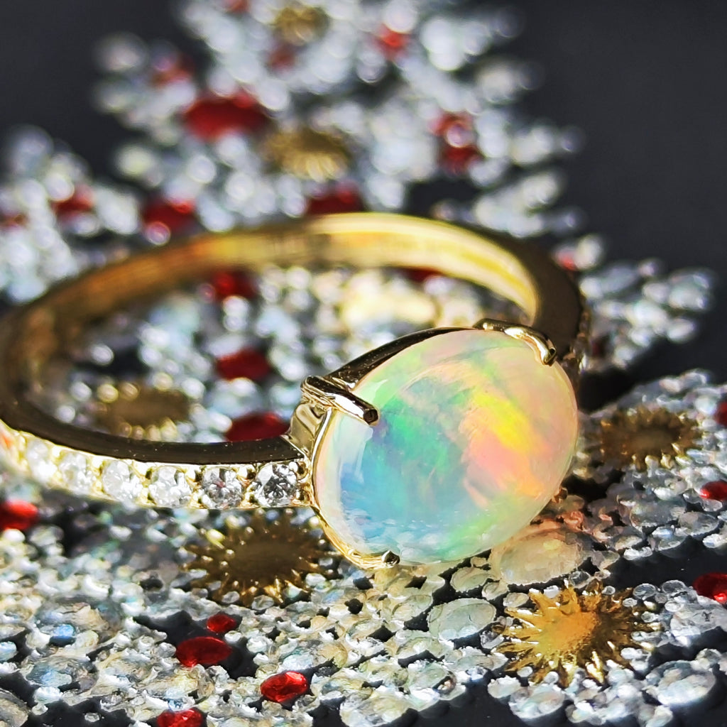 天然オパール エチオピア産 0.93ct 天然ダイヤモンド リング