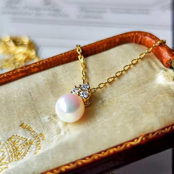 MIKIMOTO ミキモト あこや真珠 天然ダイヤモンド ネックレス