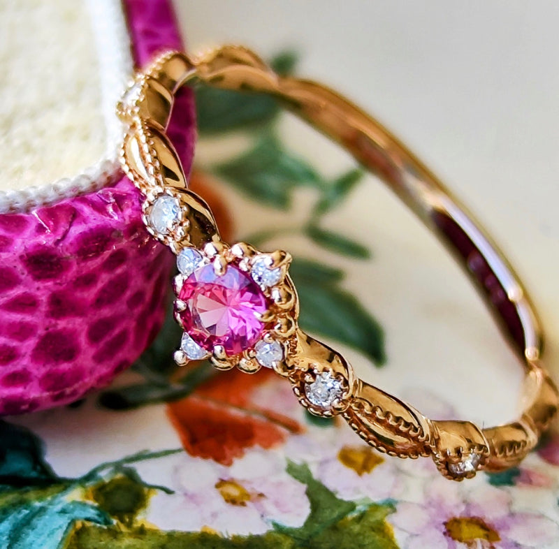 【ホットスピネル】天然ピンクスピネル 天然ダイヤモンド 18金リング