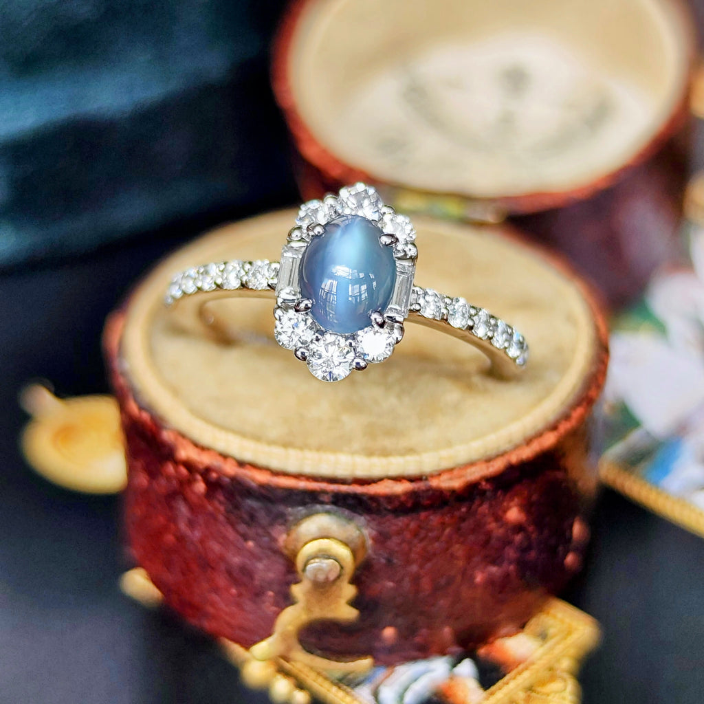 天然アレキサンドライトキャッツアイ 0.843ct 天然ダイヤモンド プラチナリング