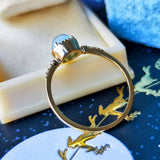 天然アクアマリンキャッツアイ 天然ダイヤモンド 18金リング