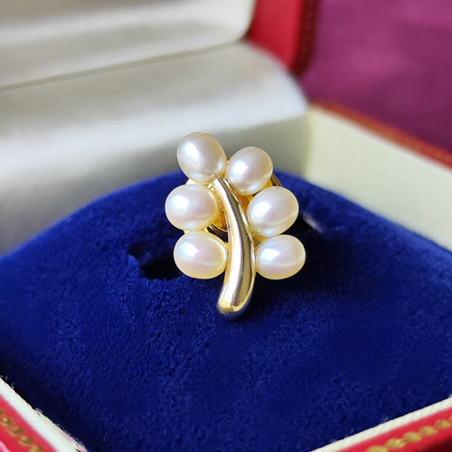 MIKIMOTO ミキモト 淡水真珠 リーフモチーフ 18金ブローチ