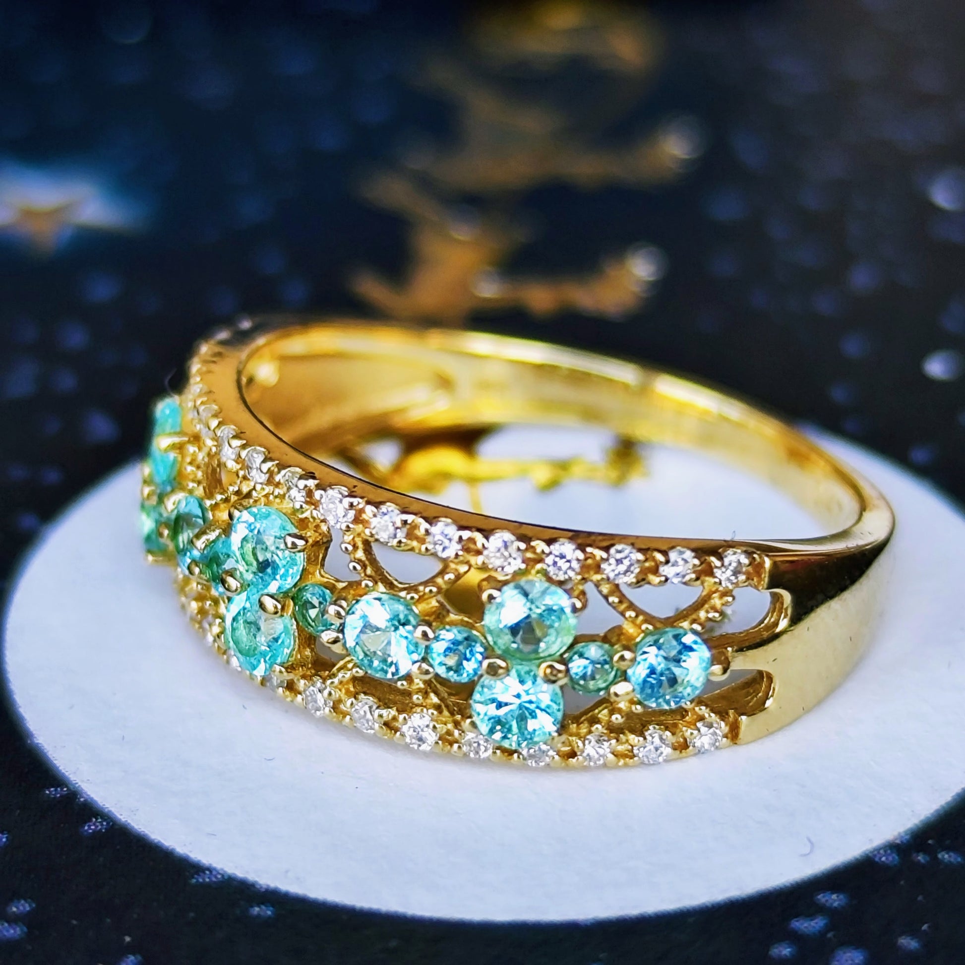 天然パライバトルマリン 天然ダイヤモンド 18金リング