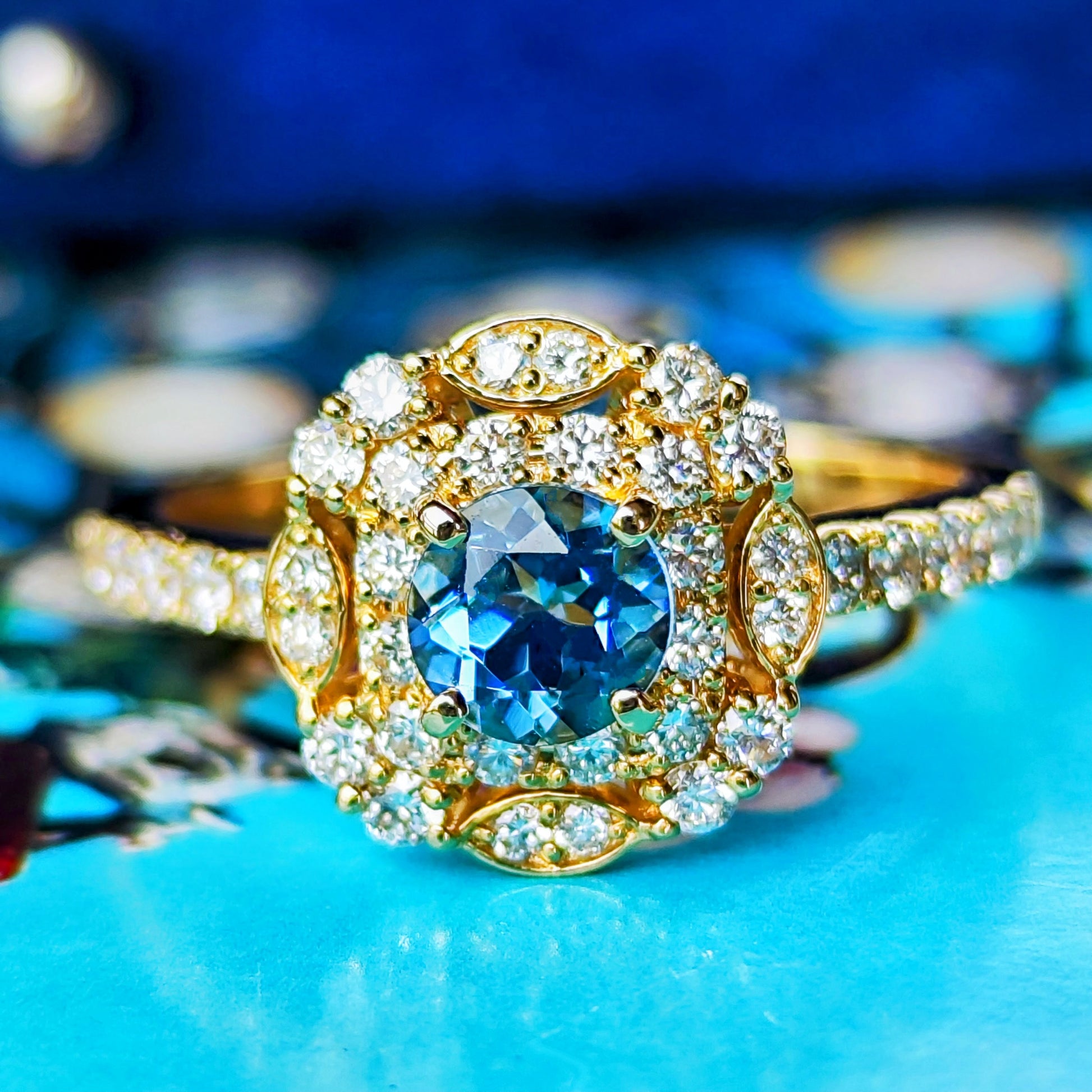 【サンタマリア】天然アクアマリン 0.45ct 天然ダイヤモンド リング