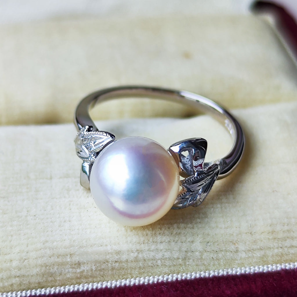 【オールドミキモト 】MIKIMOTO ミキモト あこや真珠 14金リング 陽刻