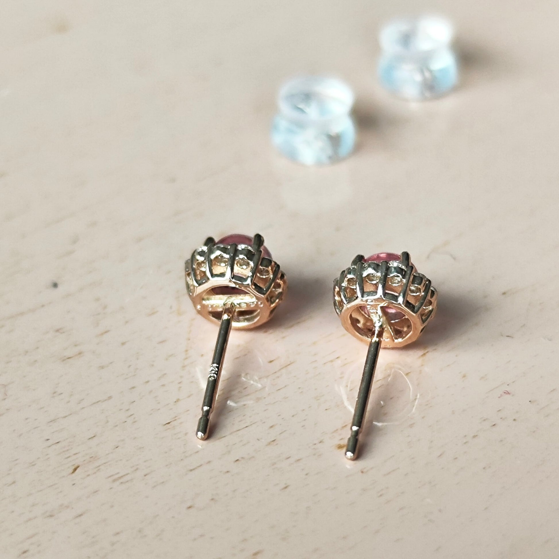 天然ロードクロサイト 天然ダイヤモンド 18金ピアス