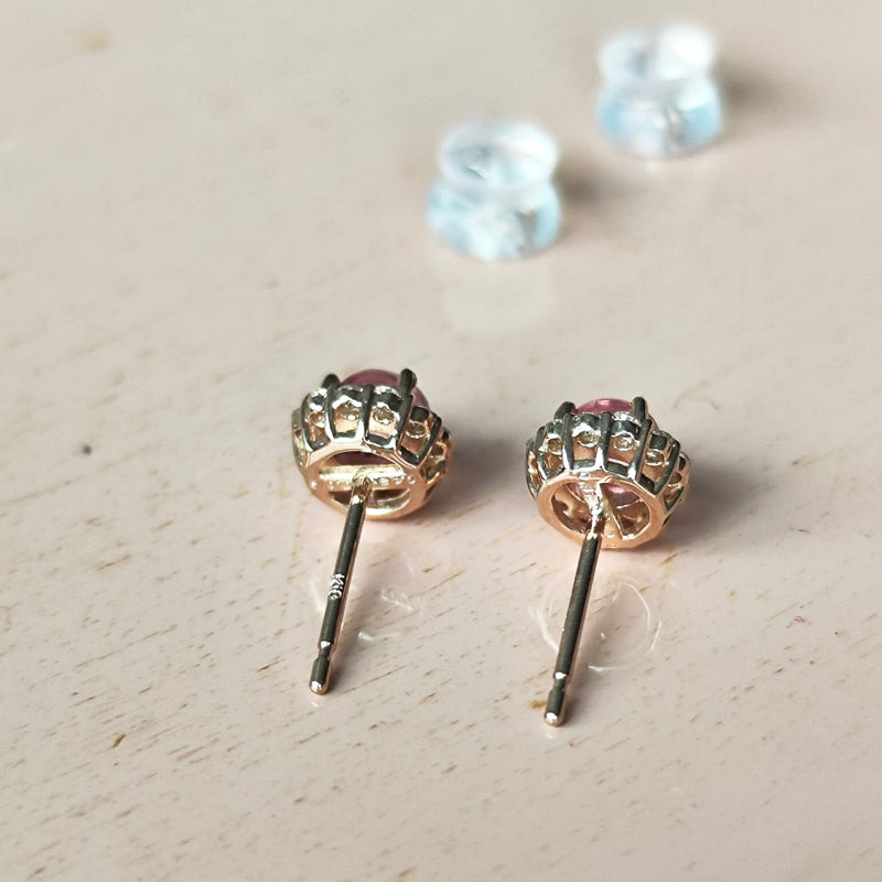 天然ロードクロサイト 天然ダイヤモンド 18金ピアス