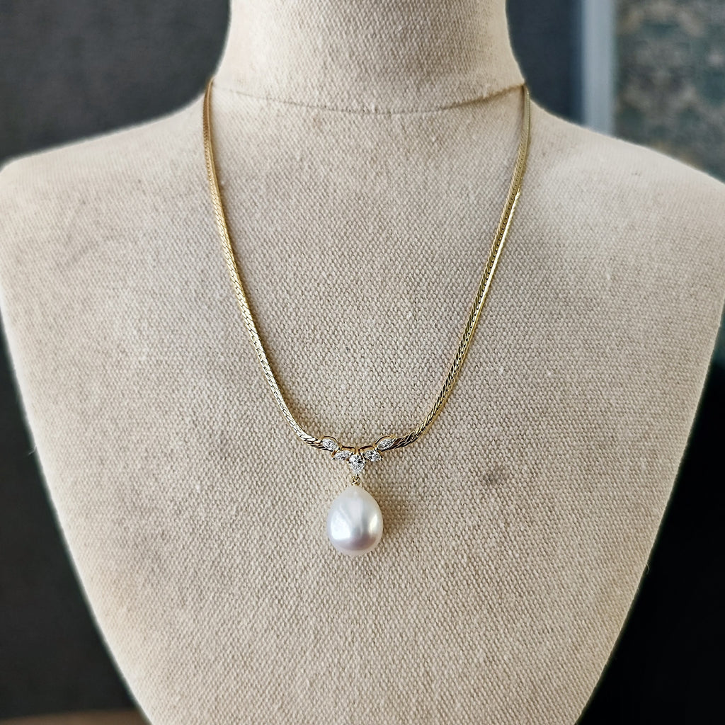 MIKIMOTO ミキモト 白蝶真珠 ダイヤモンド ネックレス