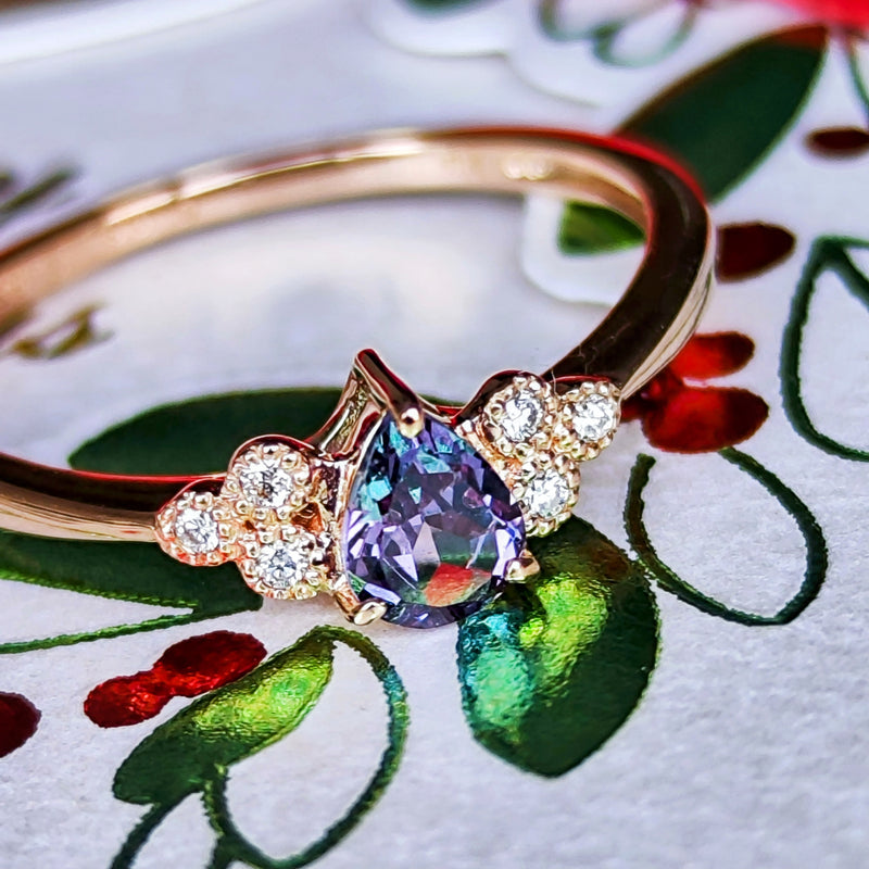 【アレキタイプ】天然カラーチェンジガーネット 天然ダイヤモンド リング