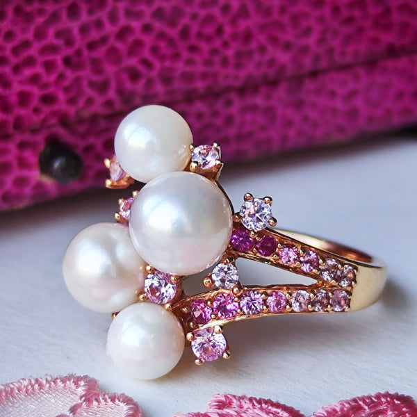 あこや真珠 ピンクサファイア 18金リング – Mico宝飾店