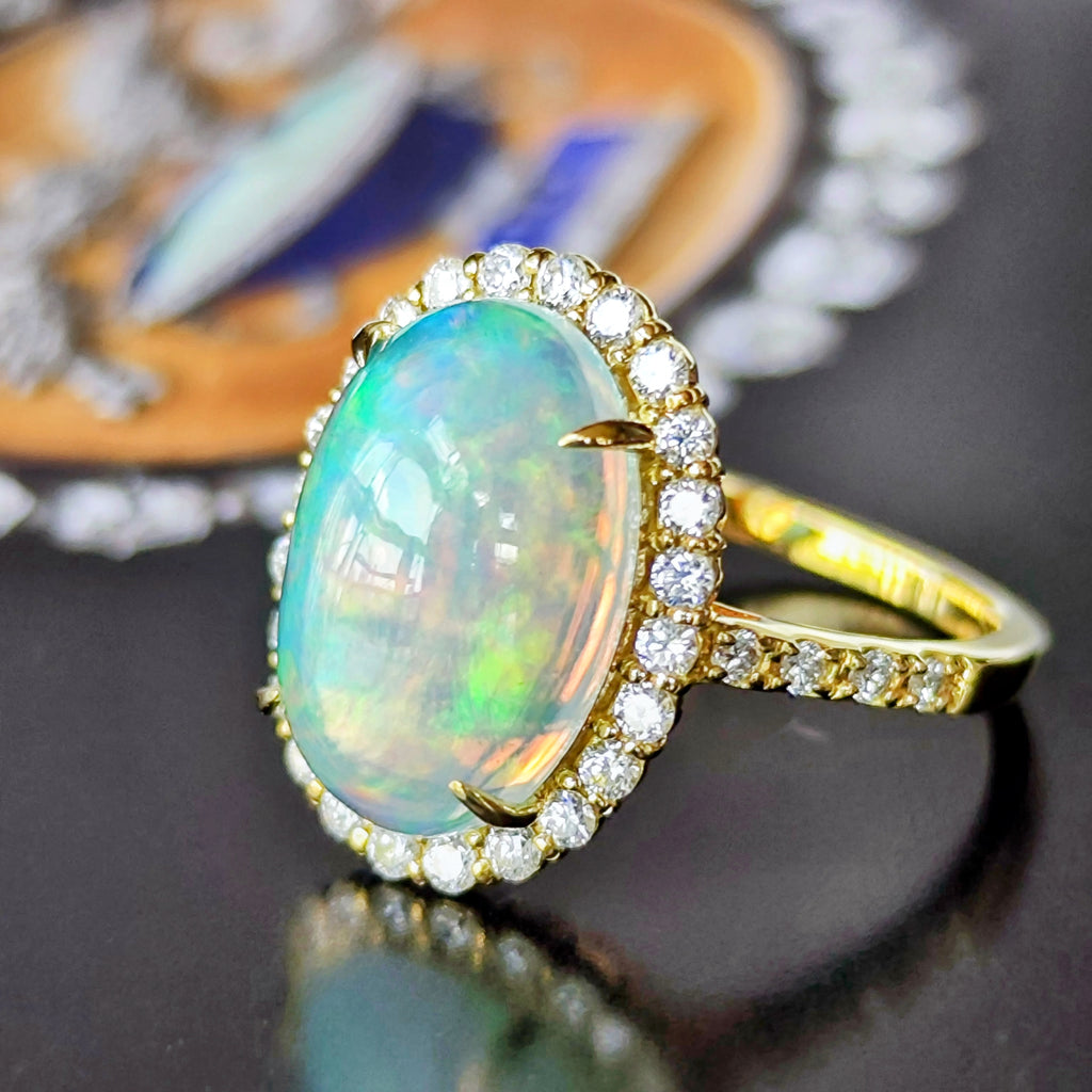 天然オパール エチオピア産 3.22ct 天然ダイヤモンド リング