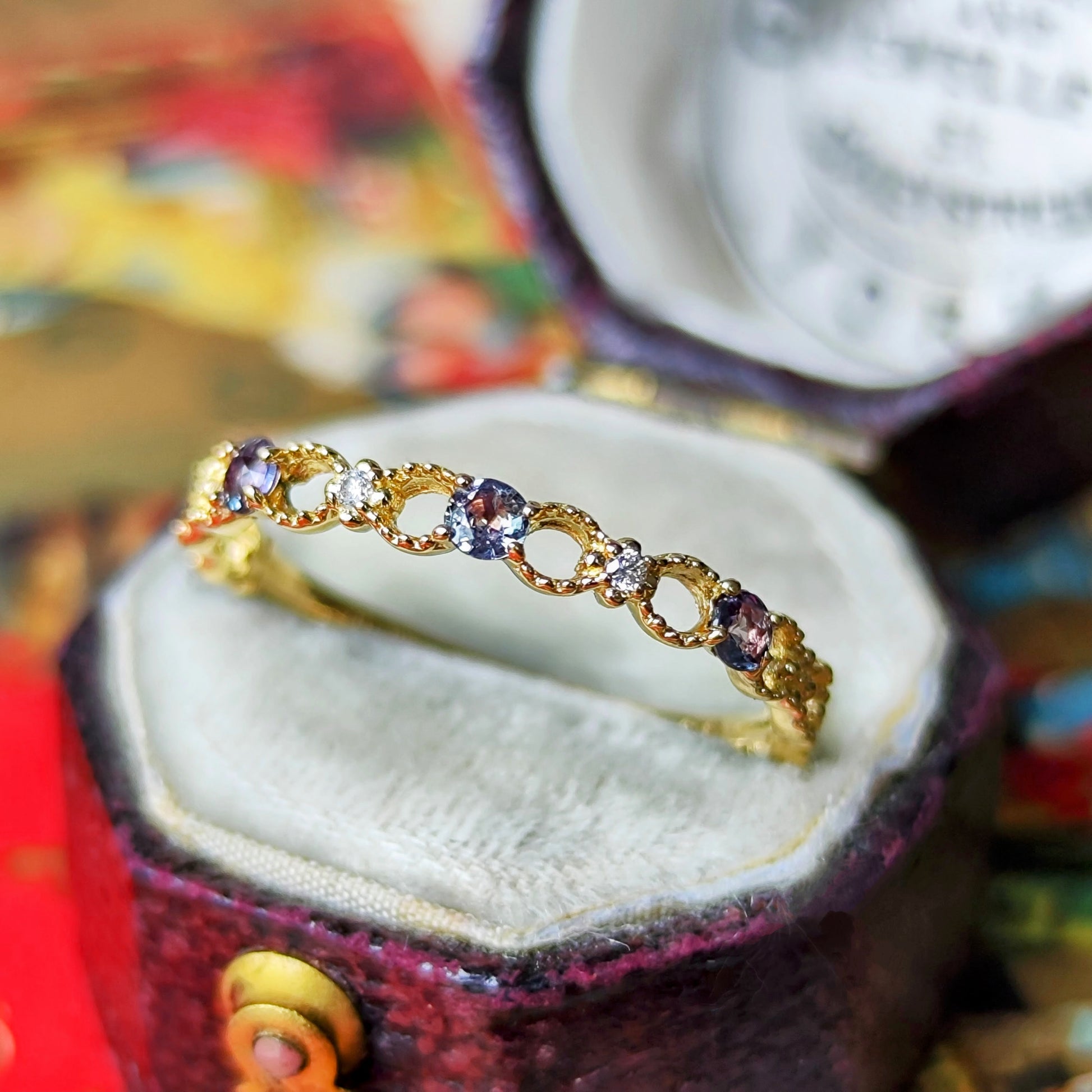 天然アレキサンドライト 天然ダイヤモンド レース リング