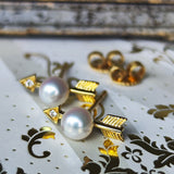 MIKIMOTO ミキモト 矢のモチーフ あこや真珠 天然ダイヤモンド 18金ピアス