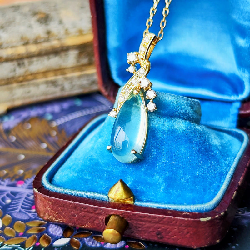 天然アクアマリンキャッツアイ 天然ダイヤモンド ネックレス