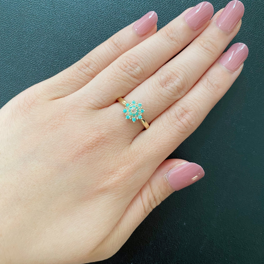 【ローズカット】天然パライバトルマリン 天然ダイヤモンド 18金リング