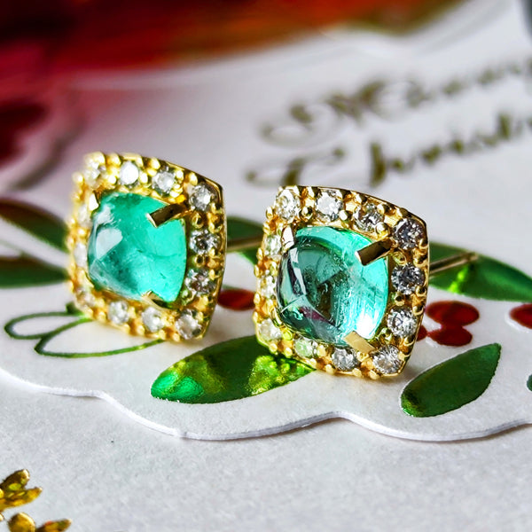 【シュガーローフ】天然エメラルド 天然ダイヤモンド ピアス