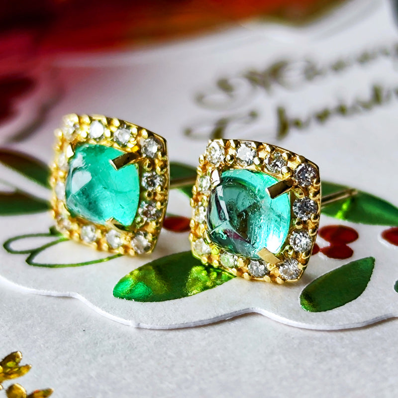 【シュガーローフ】天然エメラルド 天然ダイヤモンド ピアス