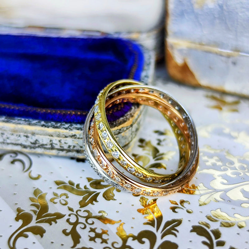 天然ダイヤモンド スリーカラー フルエタニティ 3連リング