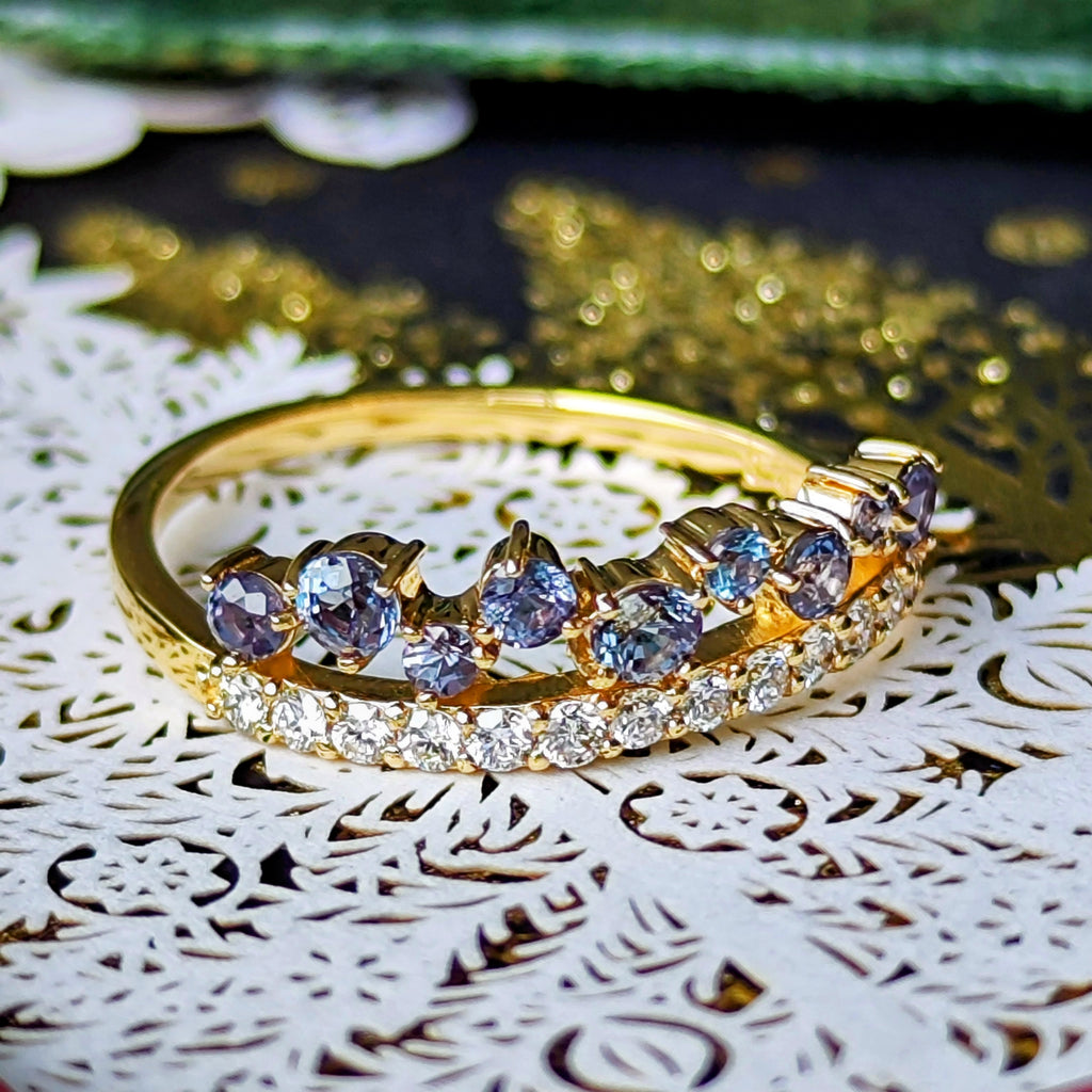天然アレキサンドライト 0.49ct 天然ダイヤモンド リング