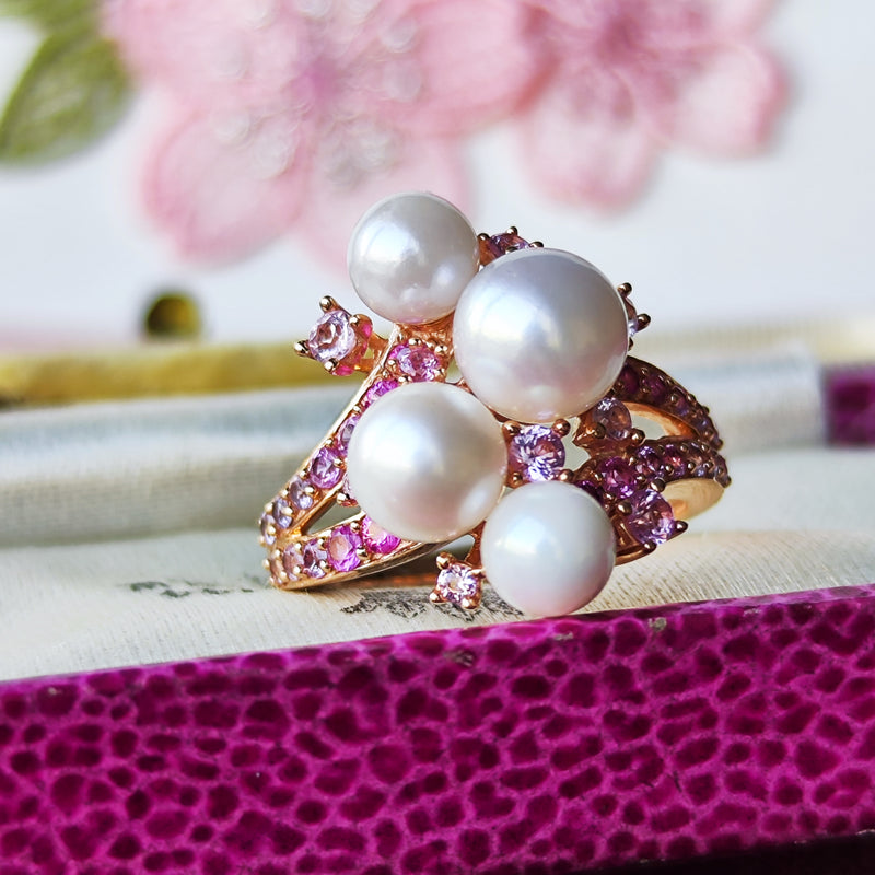 18K WGルビーピンクサファイヤ リング ヘッド 18K WGアコヤ真珠リング