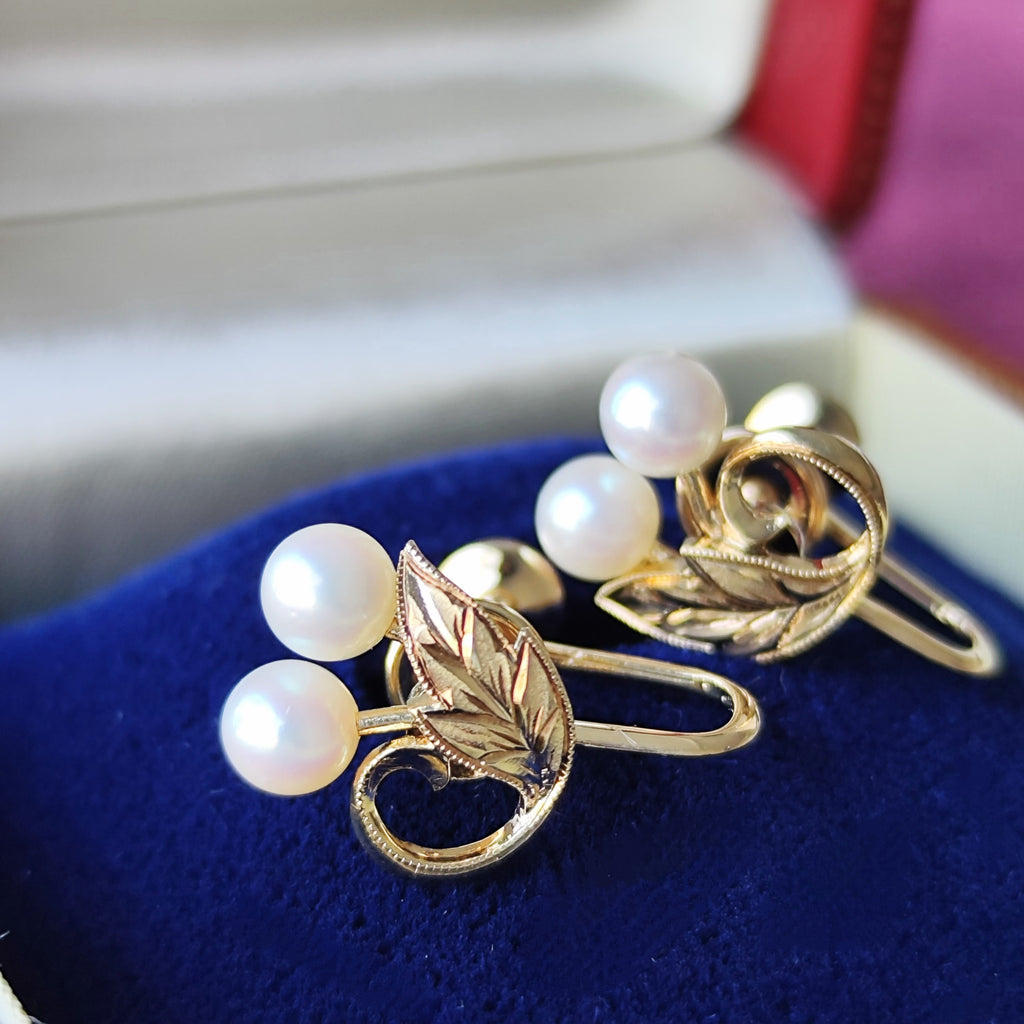MIKIMOTO ミキモト あこや真珠 和彫り ヴィンテージイヤリング