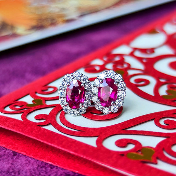 【両方 非加熱 ピジョンブラッド】天然ルビー 天然ダイヤモンド ピアス