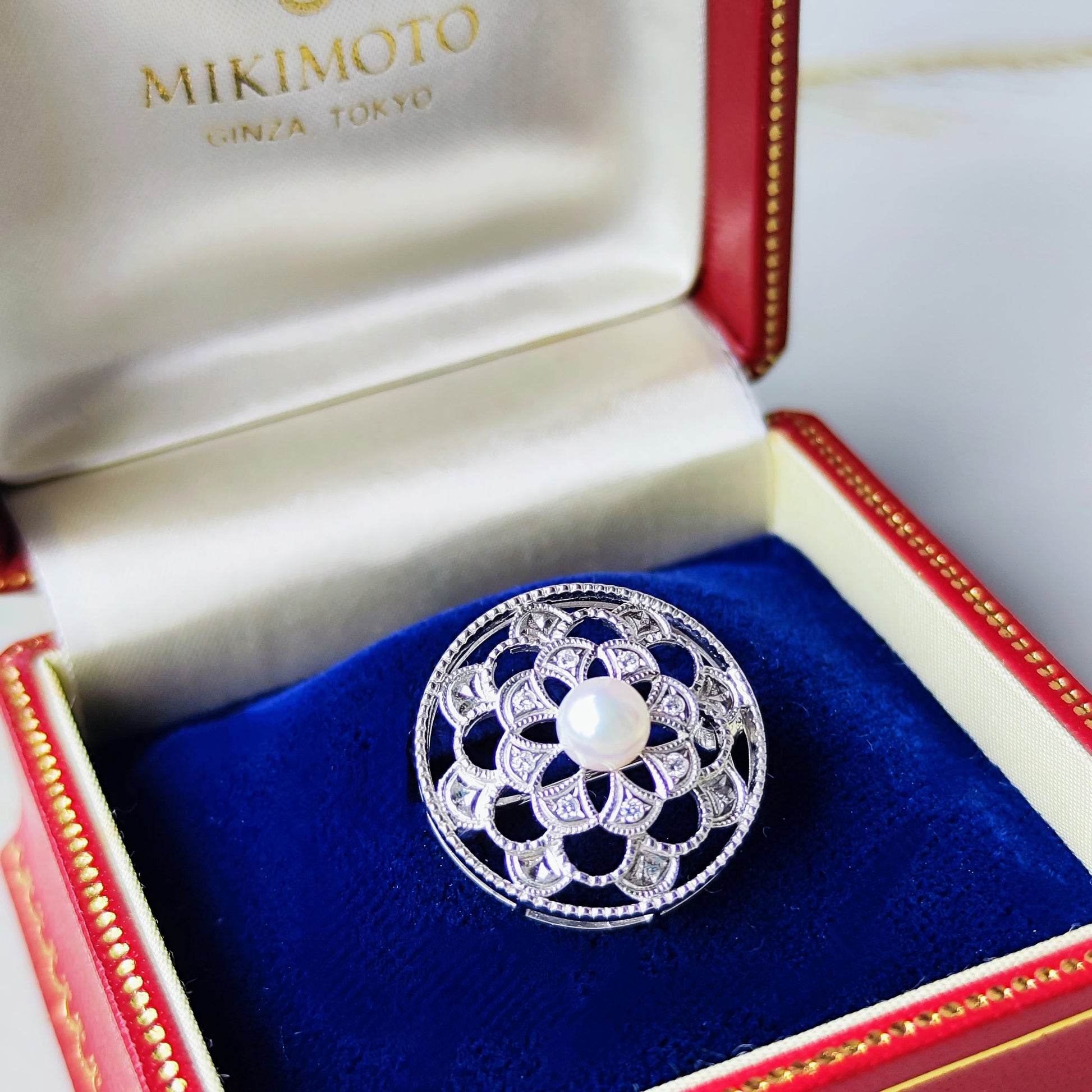 MIKIMOTO ミキモト あこや真珠 天然ダイヤモンド ブローチ兼ペンダントトップ  18金WG