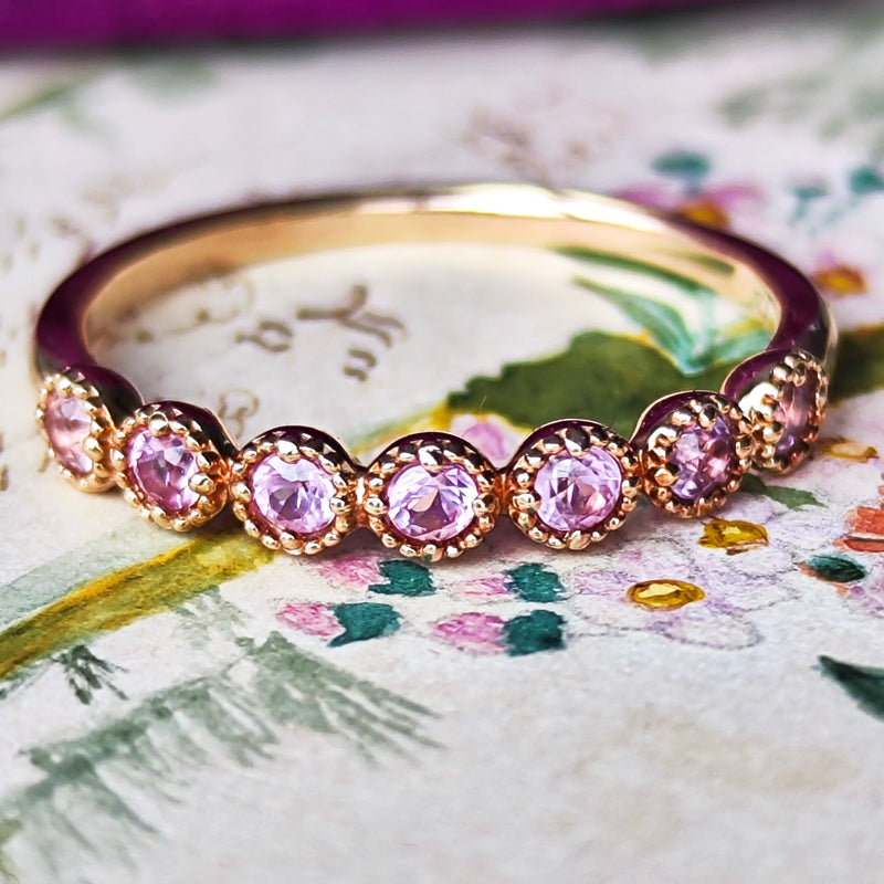 天然パパラチアサファイア ハーフエタニィリング