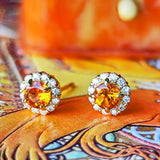 天然スぺサルティンガーネット 天然ダイヤモンド 18金ピアス