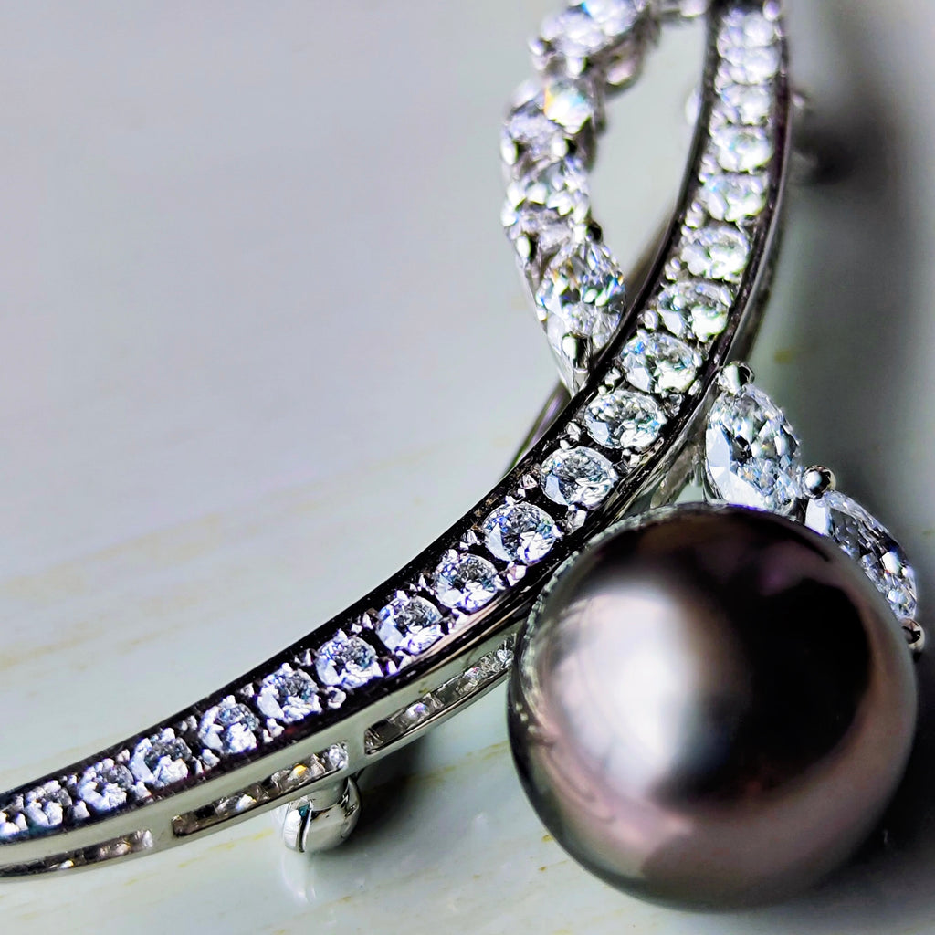 MIKIMOTO ミキモト 黒蝶真珠 18金WG ブローチ