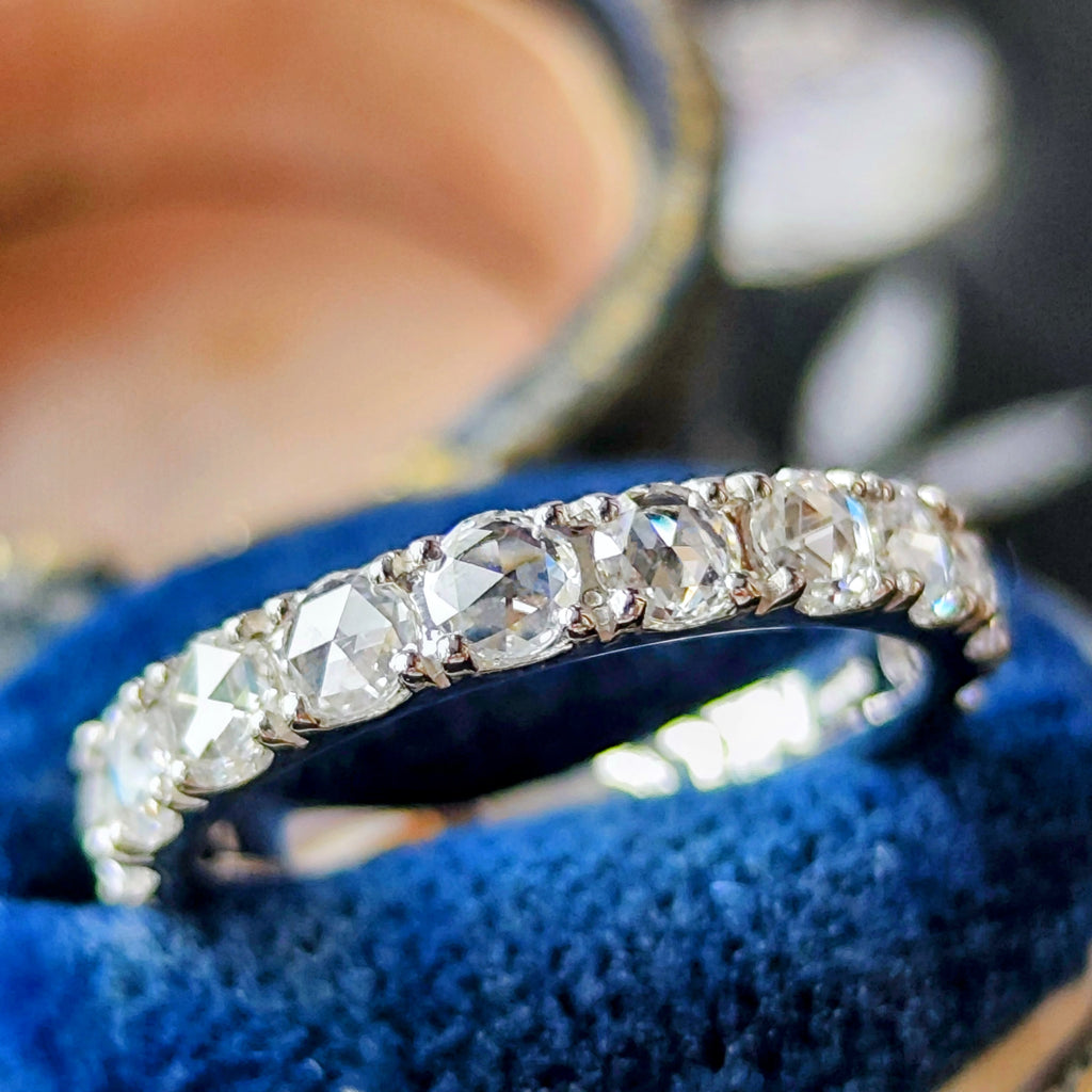 【ローズカット】天然ダイヤモンド 0.80ct ハーフエタニティリング プラチナ