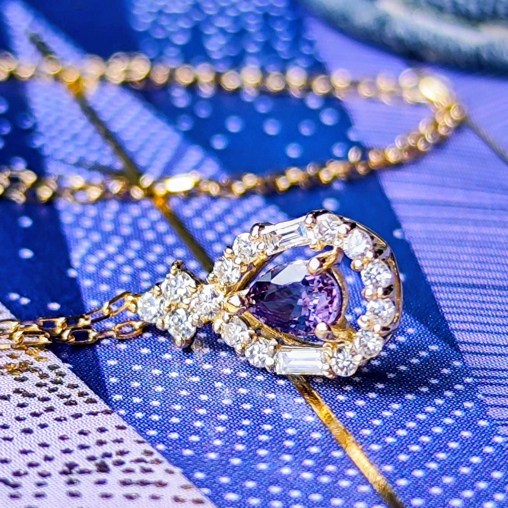 【ベキリーブルー】天然カラーチェンジガーネット 天然ダイヤモンド 18金ネックレス