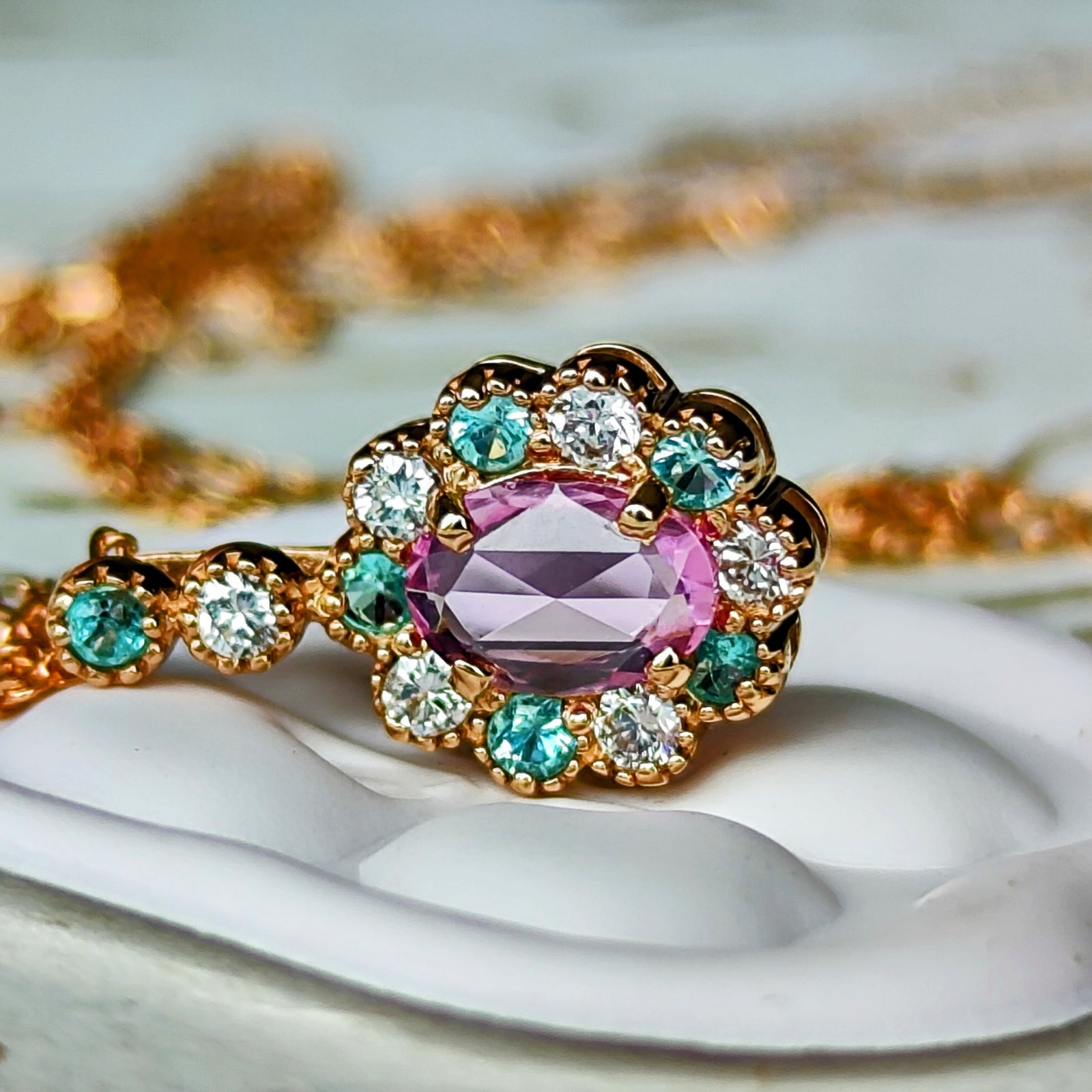 ローズカット】天然パパラチアサファイア パライバトルマリン ダイヤ  