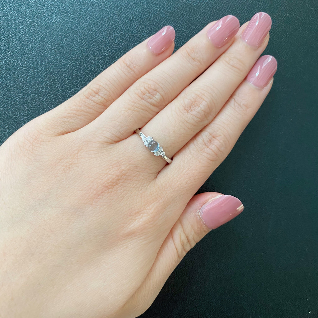 天然アクアマリンキャッツアイ 天然ダイヤモンド プラチナリング