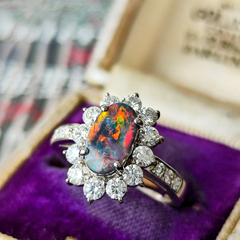 天然ブラックオパール 天然ダイヤモンド プラチナリング