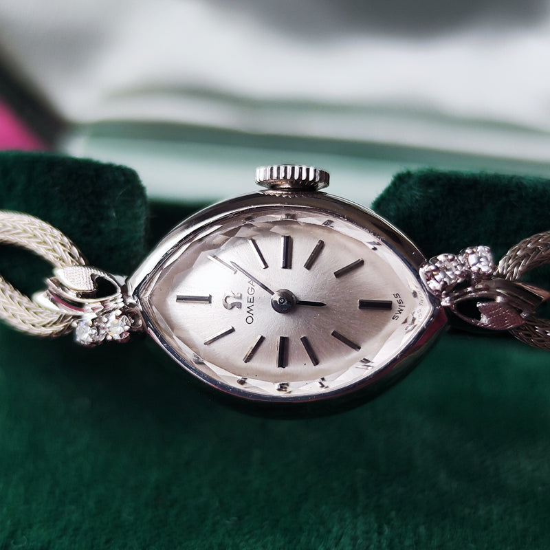 【OH済み 14金無垢】OMEGA オメガ ダイヤモンド 手巻き腕時計