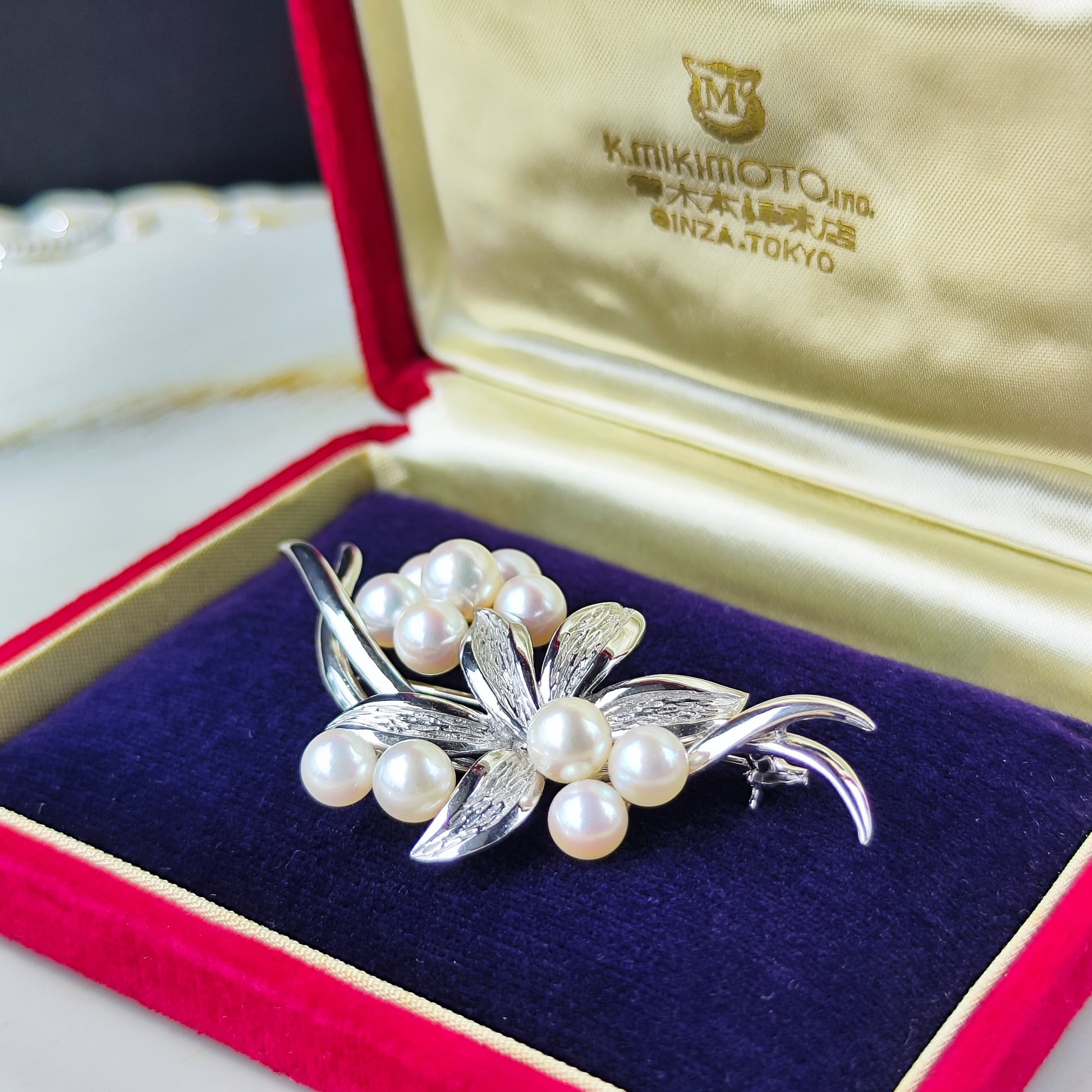 【御木本真珠店 】MIKIMOTO ミキモト あこや真珠 ヴィンテージブローチ 14金WG