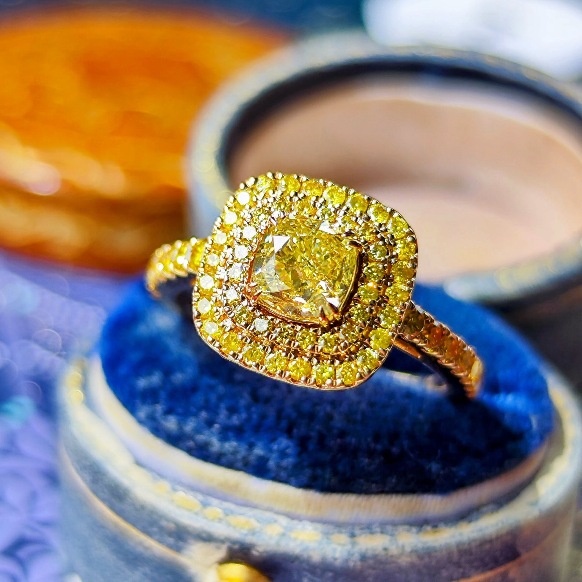 【イエローダイヤ】FANCY INTENSE YELLOW 1.01ct VS2 18金リング カラーダイヤ