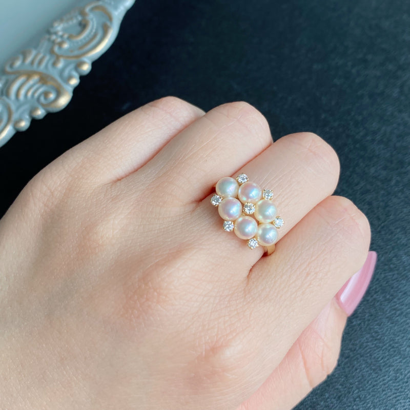 MIKIMOTO ミキモト あこやベビーパール 天然ダイヤモンド リング