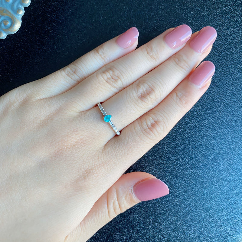 天然パライバトルマリン ペアシェイプ 天然ダイヤモンド リング