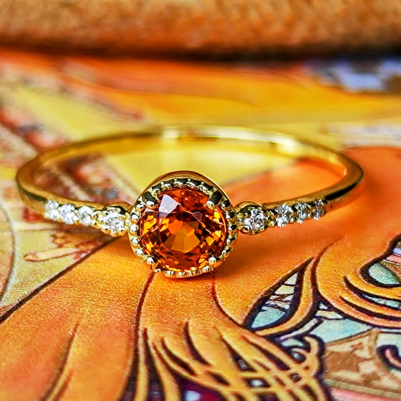 天然スペサルティンガーネット 天然ダイヤモンド 18金リング