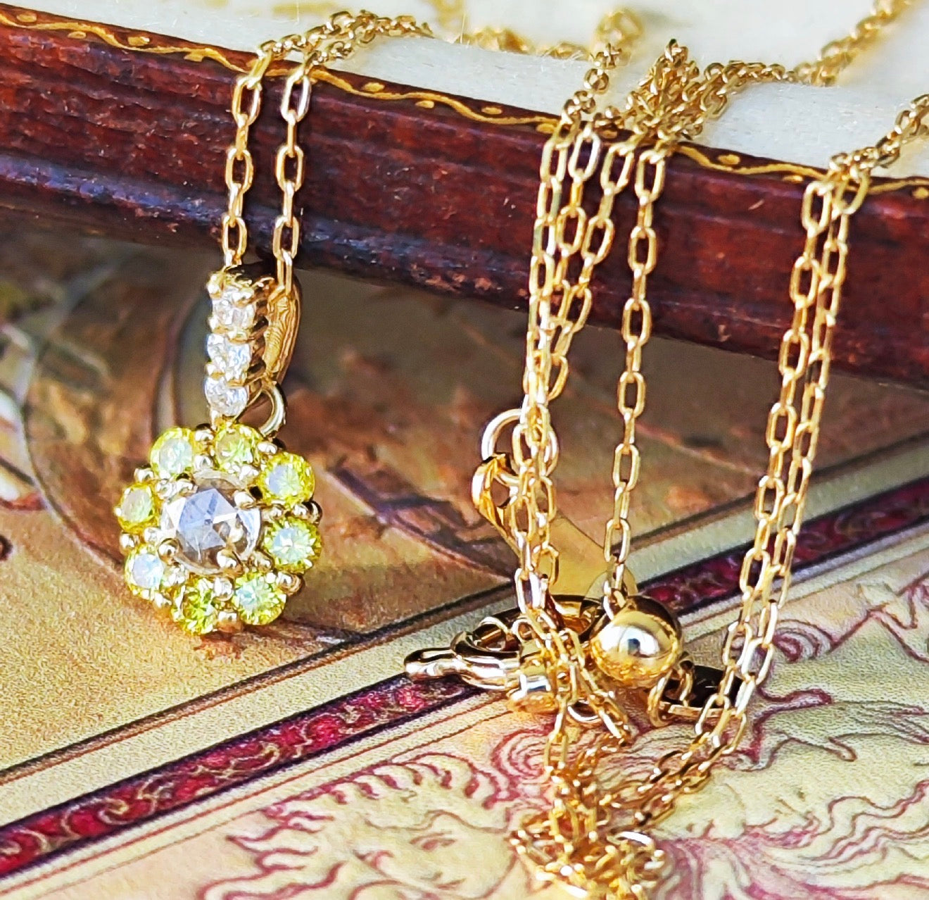 【ローズカット】天然ダイヤモンド イエローダイヤ ネックレス