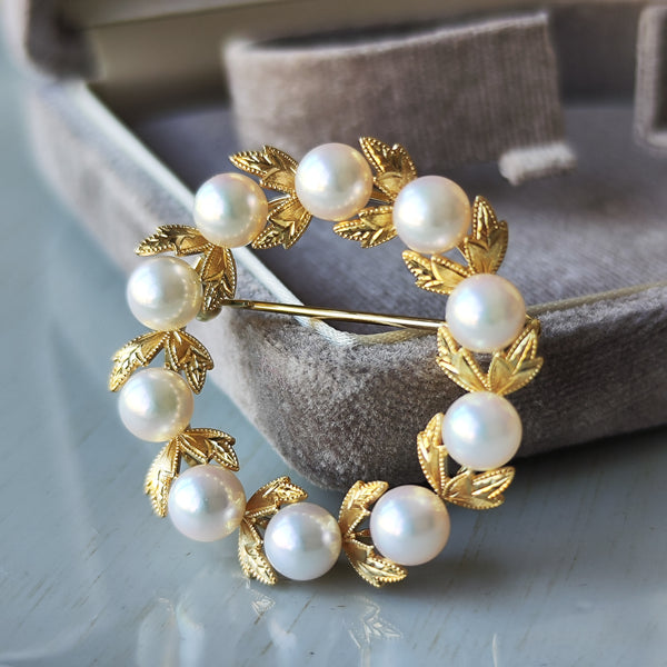 MIKIMOTO ミキモト あこや真珠 リースブローチ