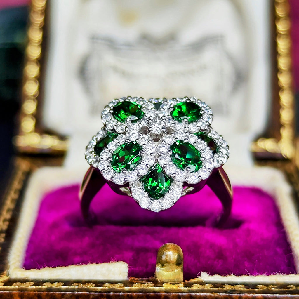 天然グリーンガーネット 1.60ct 天然ダイヤモンド プラチナリング