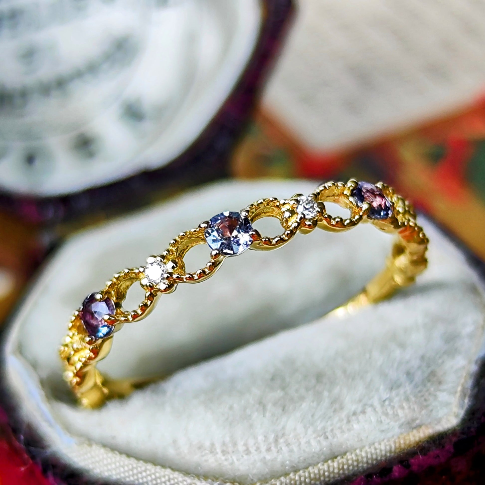 天然アレキサンドライト 天然ダイヤモンド レース リング