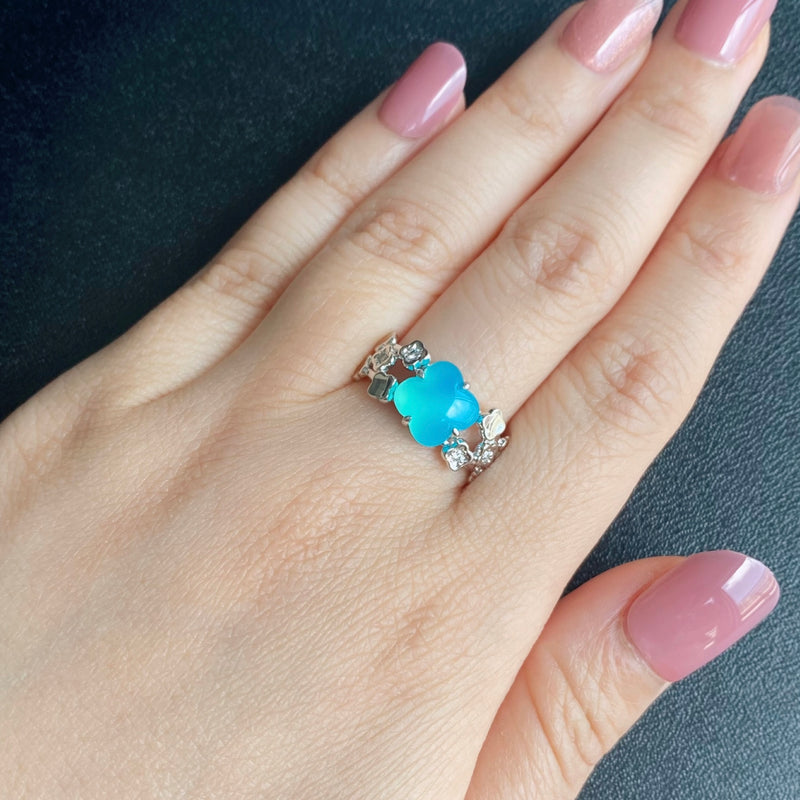 TASAKI 田崎真珠 シーブルーカルセドニー 天然ダイヤモンド リング