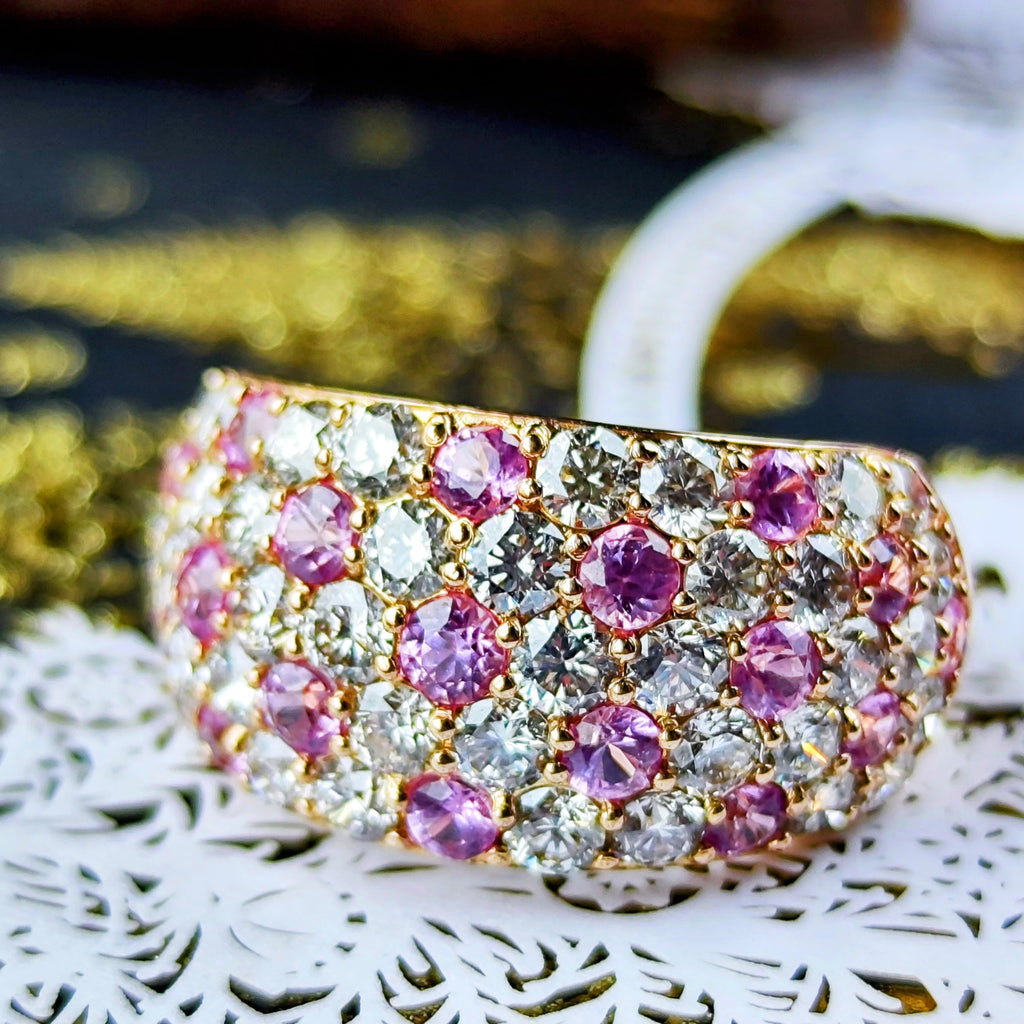 天然パパラチアサファイア 1.25ct 天然ダイヤモンド パヴェリング